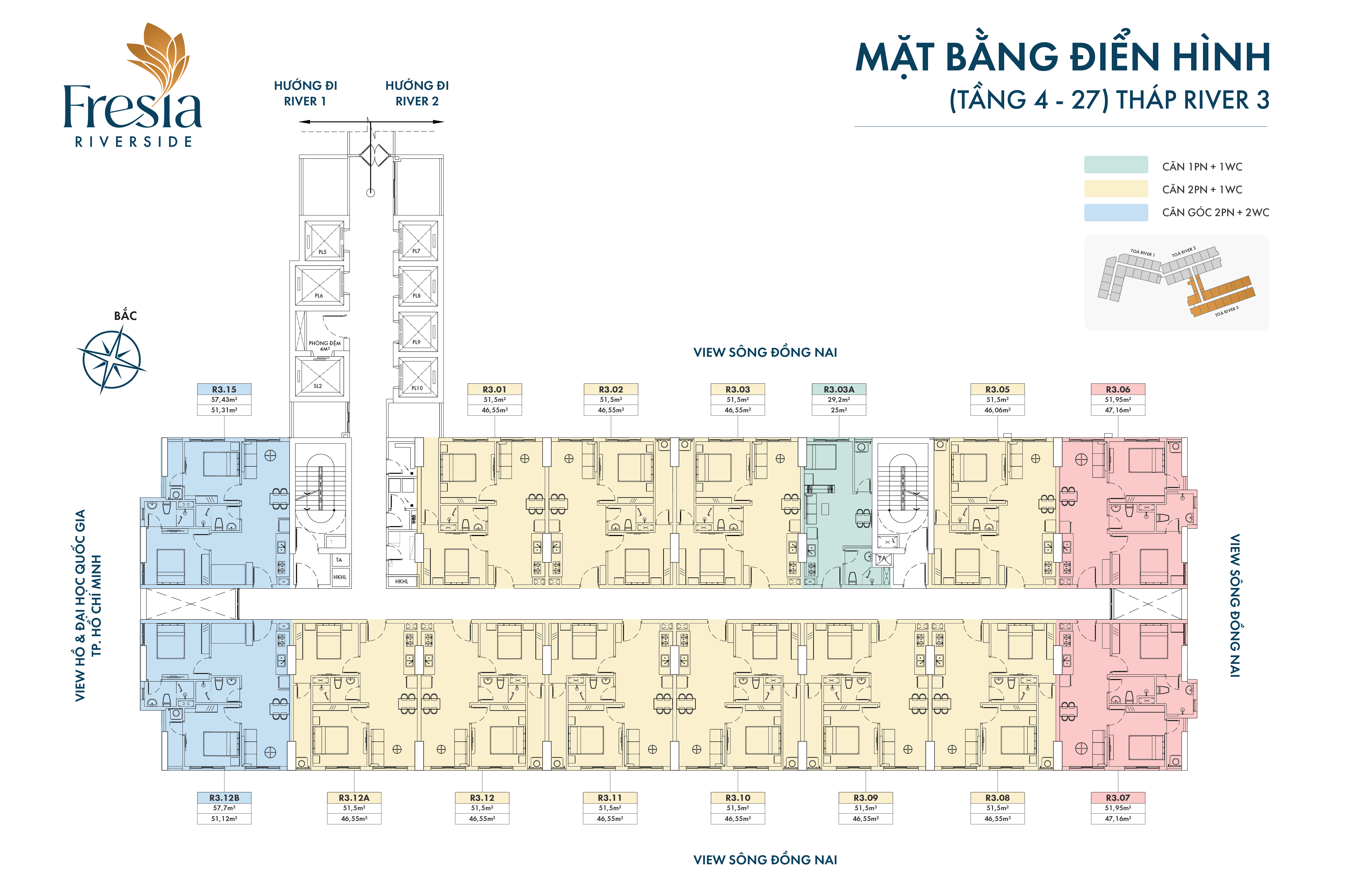 Căn hộ 2 phòng ngủ 1 WC
